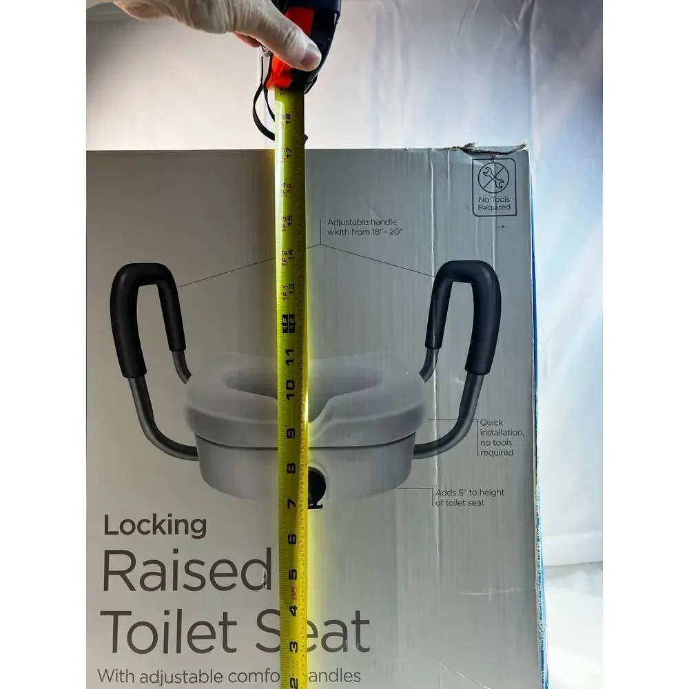 New Locking Raised Toilet Seat Equate IOB Adjustable Comfort Handles Homehealth
